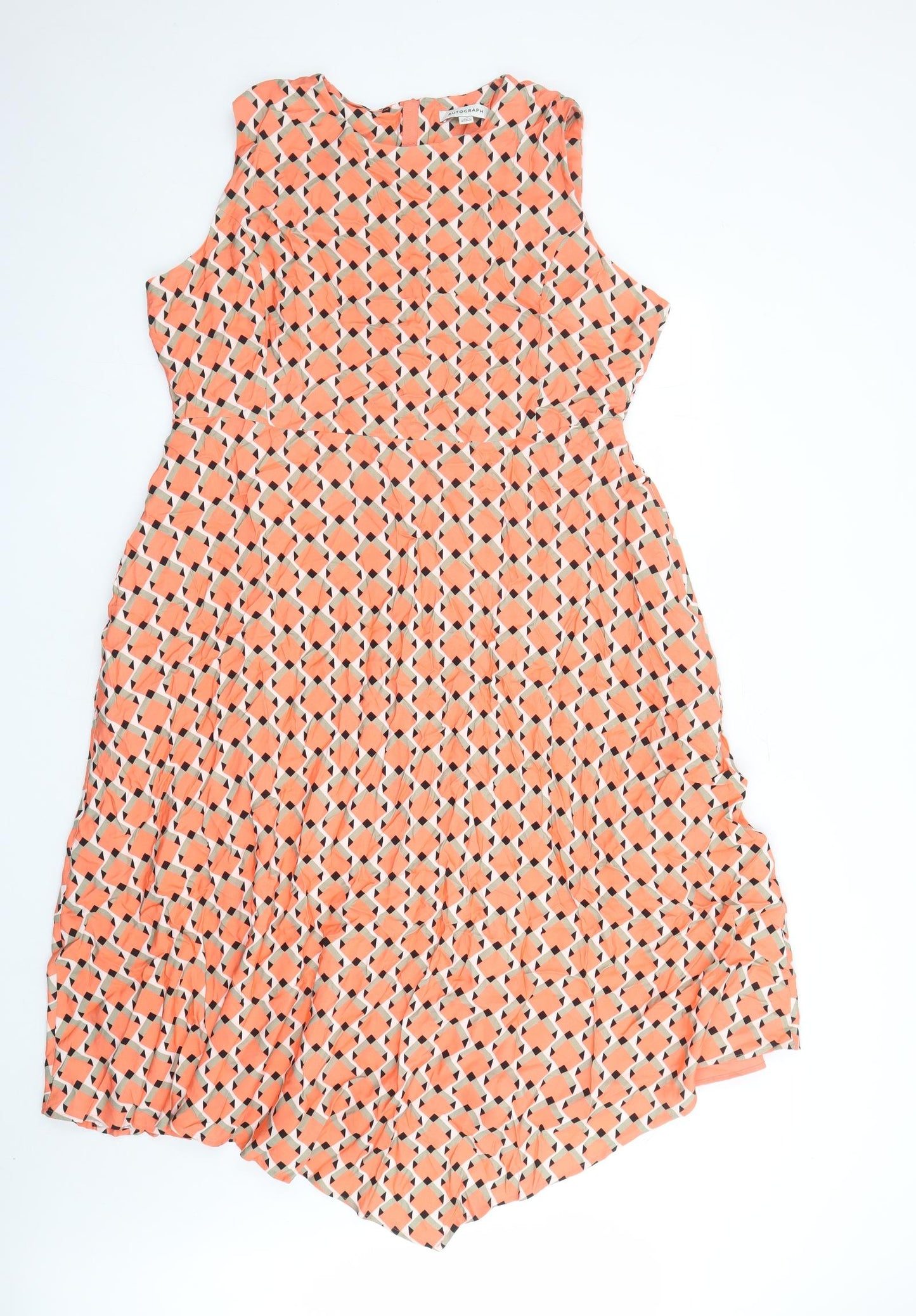 Autograph Womens Orange Geometric Viscose Trapeze & Swing Size 20 Round Neck Zip - Lined