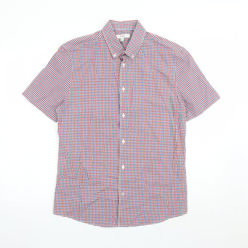 Marks and Spencer Mens Red Check Cotton Button-Up Size S Collared Button