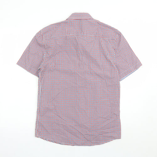 Marks and Spencer Mens Red Check Cotton Button-Up Size S Collared Button