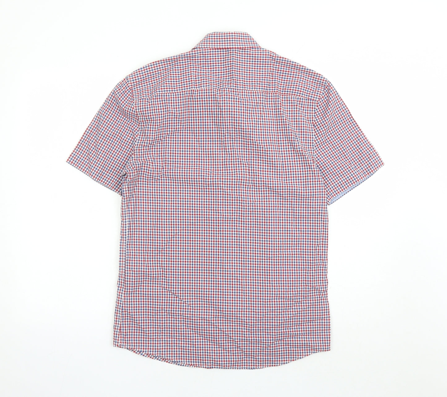 Marks and Spencer Mens Red Check Cotton Button-Up Size S Collared Button