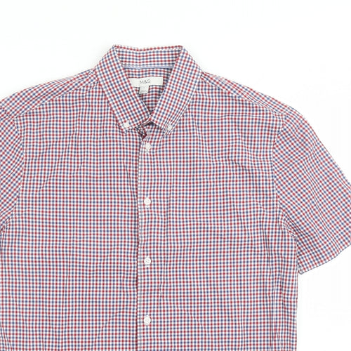Marks and Spencer Mens Red Check Cotton Button-Up Size S Collared Button