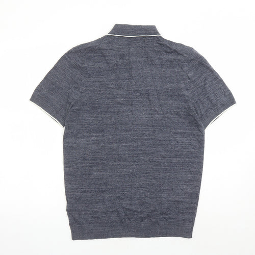 Marks and Spencer Mens Blue Cotton Polo Size S Collared Button