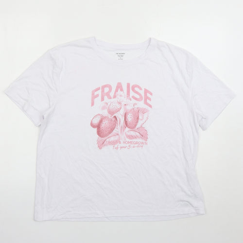 Marks and Spencer Womens White Polyester Basic T-Shirt Size 14 Crew Neck - Fraise Strawberry Graphic