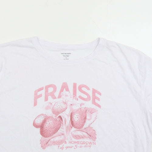 Marks and Spencer Womens White Polyester Basic T-Shirt Size 14 Crew Neck - Fraise Strawberry Graphic