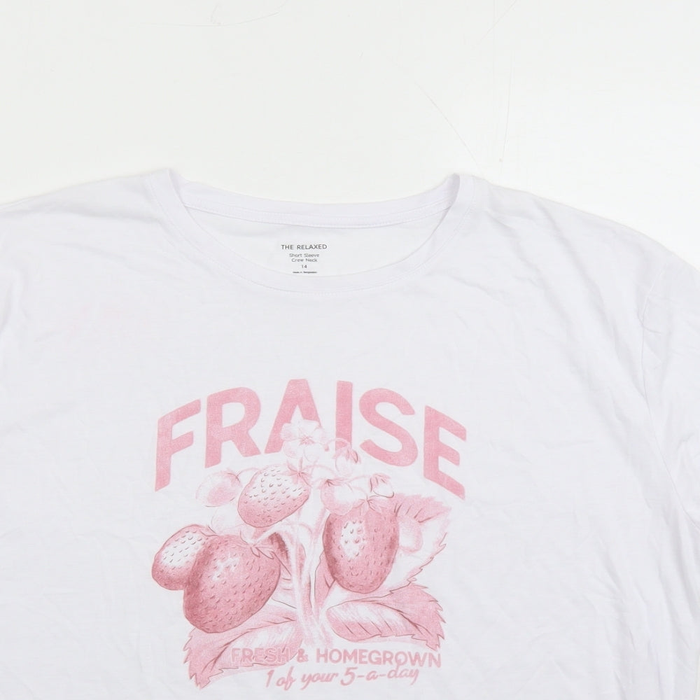 Marks and Spencer Womens White Polyester Basic T-Shirt Size 14 Crew Neck - Fraise Strawberry Graphic