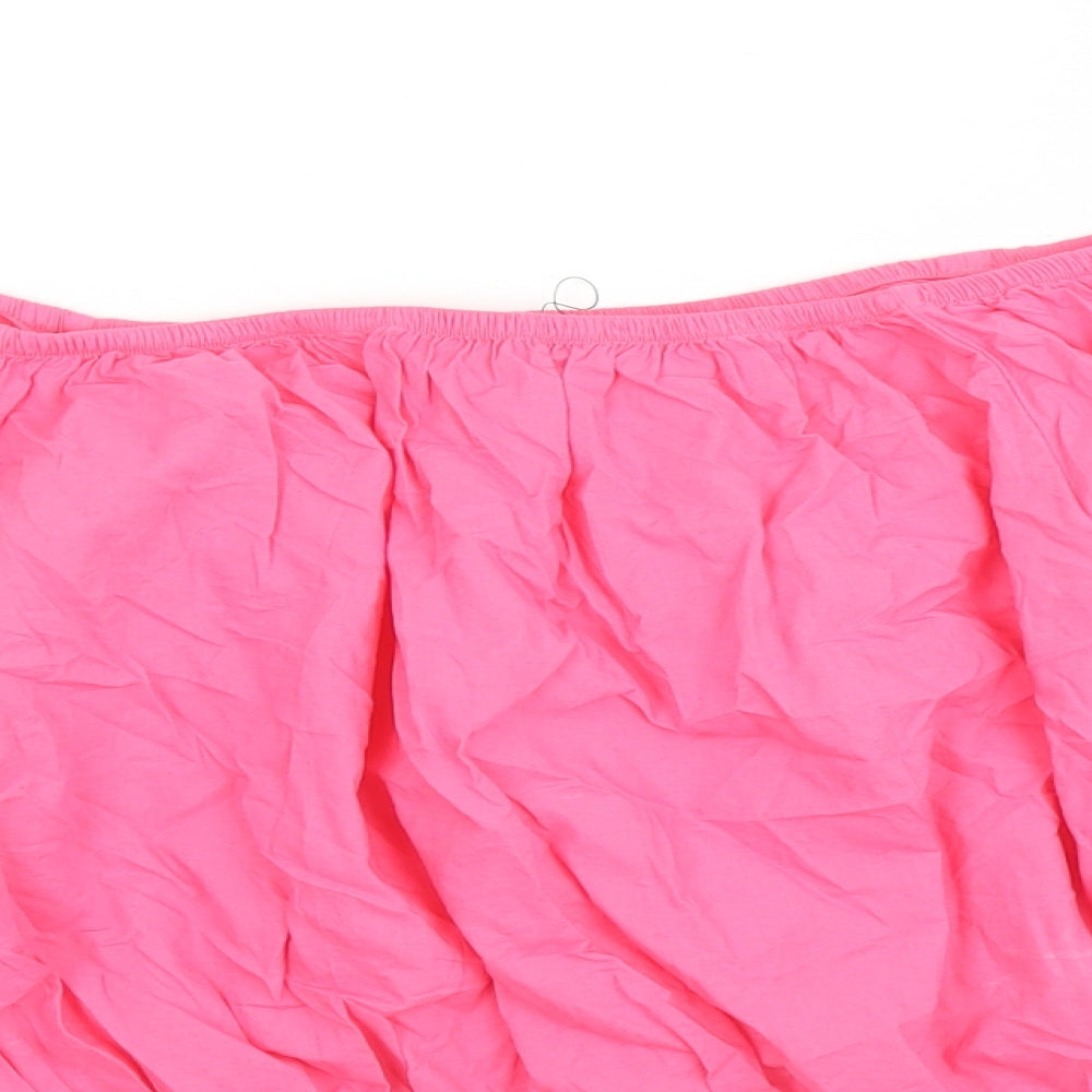 Marks and Spencer Womens Pink Floral 100% Cotton Cropped Blouse Size 18 Boat Neck - Embroidered Detail