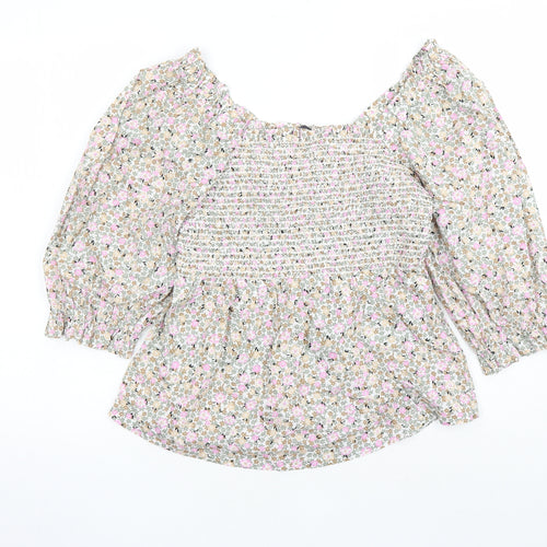 Marks and Spencer Womens Multicoloured Floral 100% Cotton Basic Blouse Size 6 Round Neck