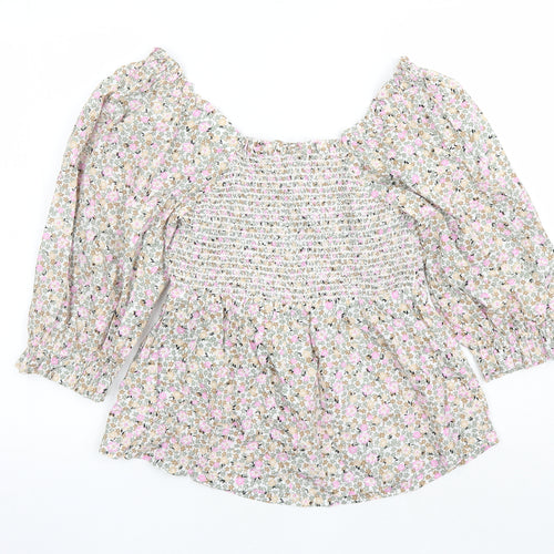 Marks and Spencer Womens Multicoloured Floral 100% Cotton Basic Blouse Size 6 Round Neck