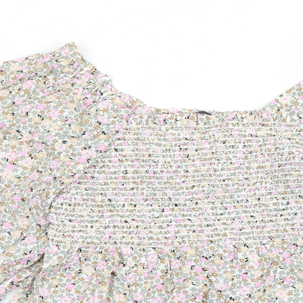 Marks and Spencer Womens Multicoloured Floral 100% Cotton Basic Blouse Size 6 Round Neck