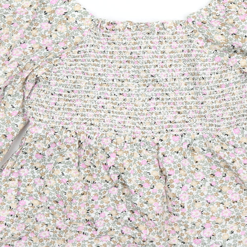 Marks and Spencer Womens Multicoloured Floral 100% Cotton Basic Blouse Size 6 Round Neck