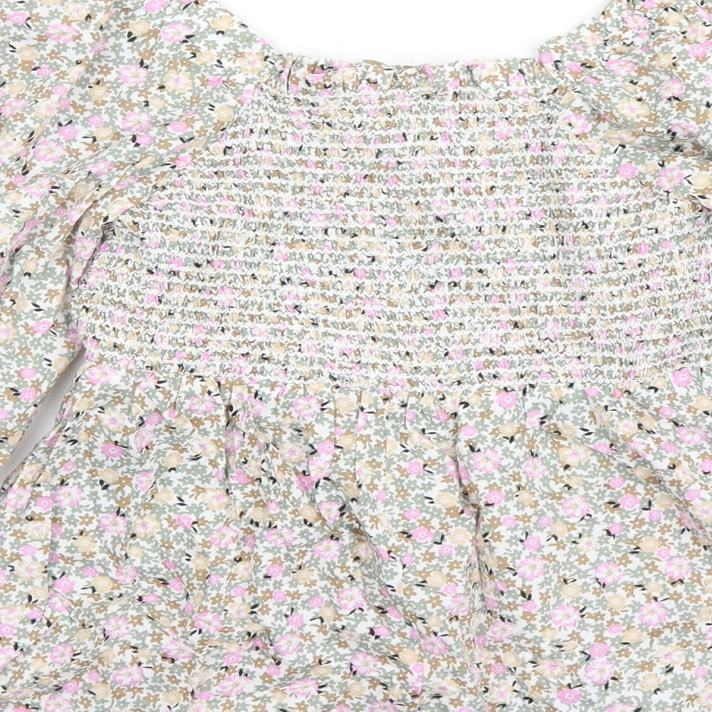 Marks and Spencer Womens Multicoloured Floral 100% Cotton Basic Blouse Size 6 Round Neck