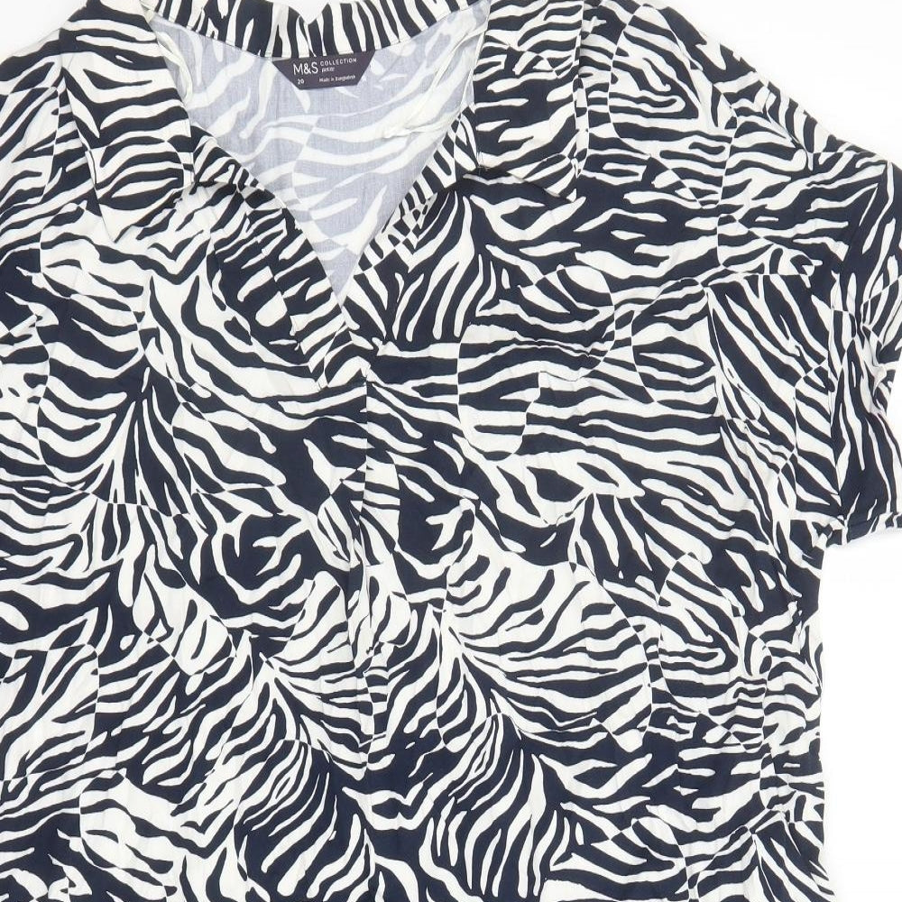 Marks and Spencer Womens Blue Geometric Viscose Basic Blouse Size 20 Collared