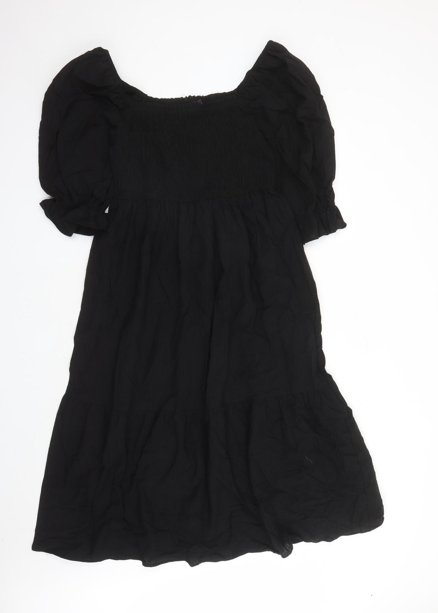 Marks and Spencer Womens Black Striped Cotton A-Line Size 14 Square Neck Pullover