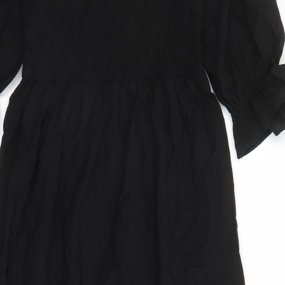 Marks and Spencer Womens Black Striped Cotton A-Line Size 14 Square Neck Pullover