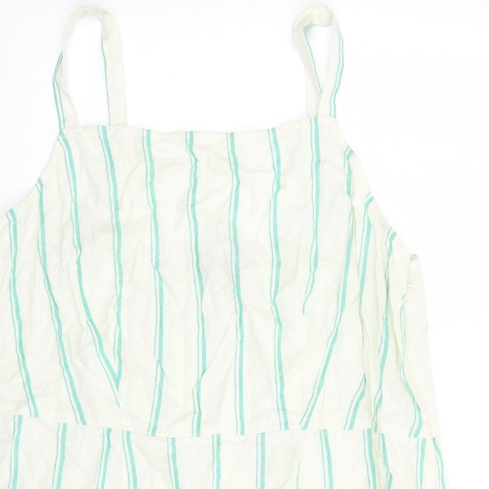 Marks and Spencer Womens Ivory Striped Flax Basic Tank Size 22 Square Neck