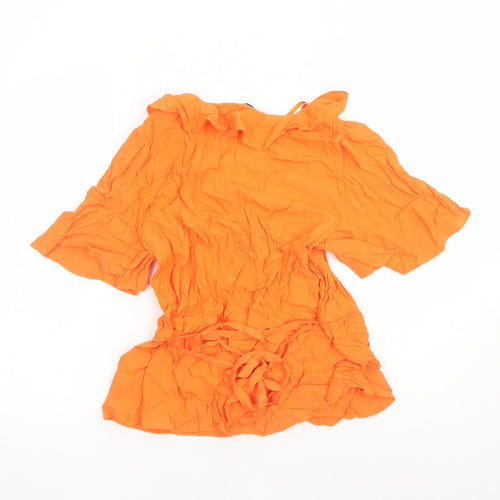 Marks and Spencer Womens Orange Viscose Basic Blouse Size 14 V-Neck - Belted