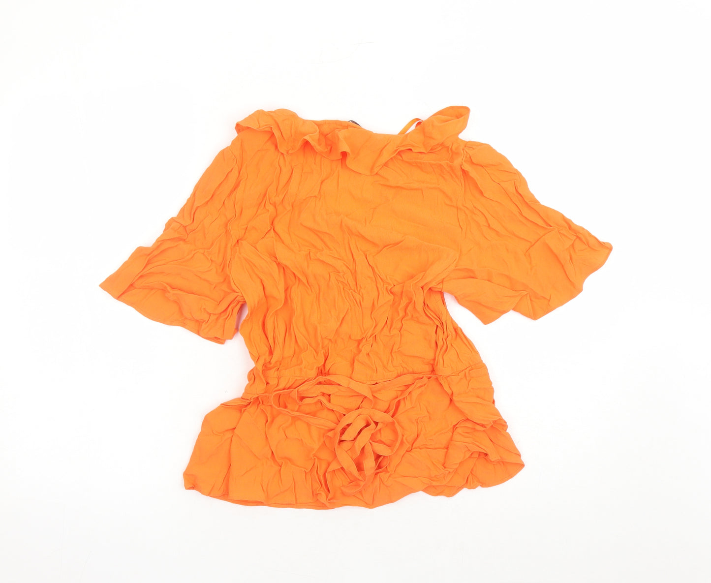 Marks and Spencer Womens Orange Viscose Basic Blouse Size 14 V-Neck - Belted