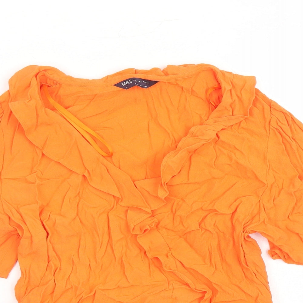 Marks and Spencer Womens Orange Viscose Basic Blouse Size 14 V-Neck - Belted