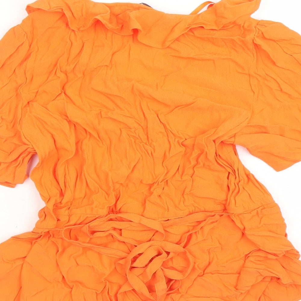 Marks and Spencer Womens Orange Viscose Basic Blouse Size 14 V-Neck - Belted