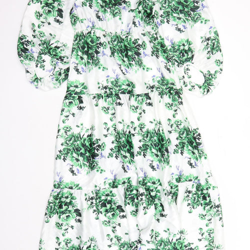 Marks and Spencer Womens White Floral Polyester Maxi Size 8 V-Neck Pullover