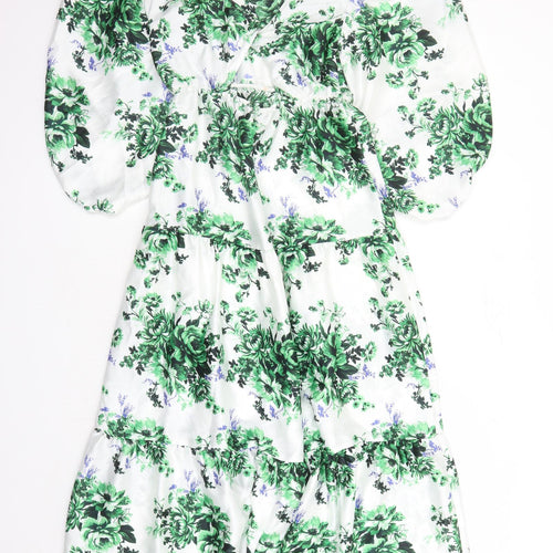 Marks and Spencer Womens White Floral Polyester Maxi Size 8 V-Neck Pullover