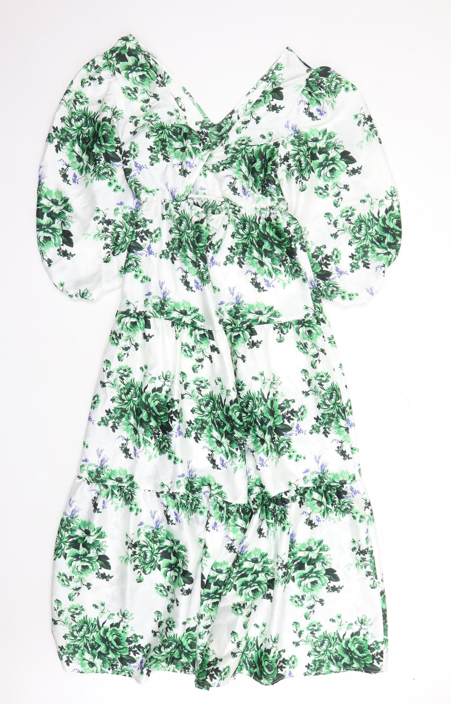 Marks and Spencer Womens White Floral Polyester Maxi Size 8 V-Neck Pullover