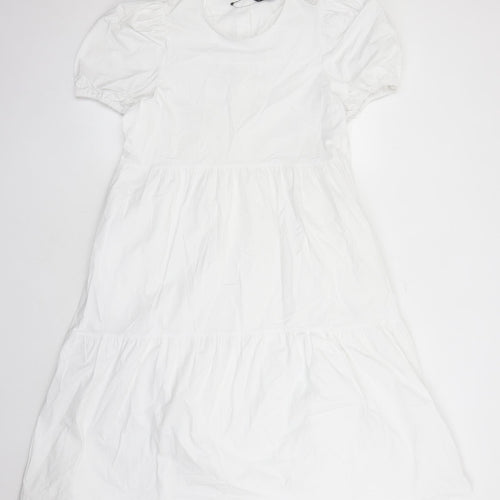 Marks and Spencer Womens White Cotton A-Line Size 14 Round Neck Button