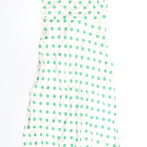 Marks and Spencer Womens Ivory Polka Dot Viscose A-Line Size 8 Round Neck Zip