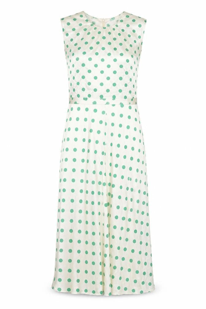 Marks and Spencer Womens Ivory Polka Dot Viscose A-Line Size 8 Round Neck Zip