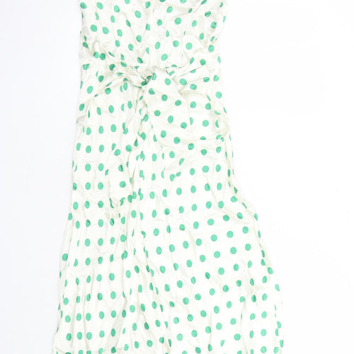 Marks and Spencer Womens Ivory Polka Dot Viscose A-Line Size 8 Round Neck Zip