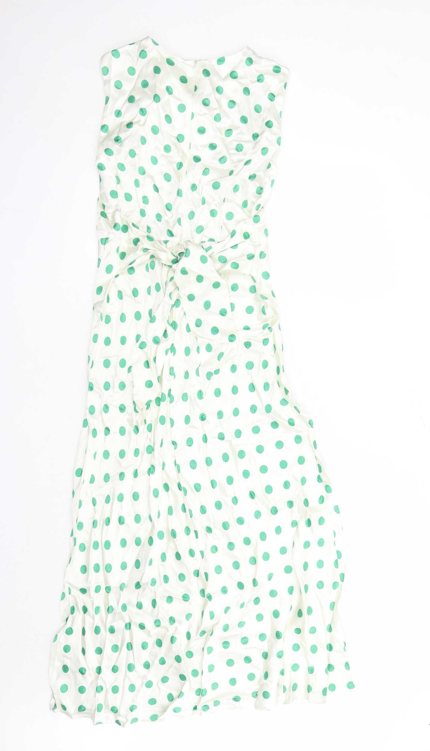 Marks and Spencer Womens Ivory Polka Dot Viscose A-Line Size 8 Round Neck Zip