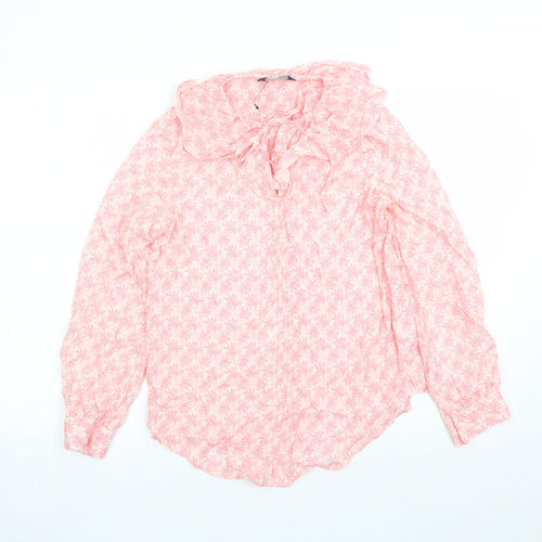 Marks and Spencer Womens Pink Geometric Viscose Basic Blouse Size 6 Collared - Keyhole Neckline