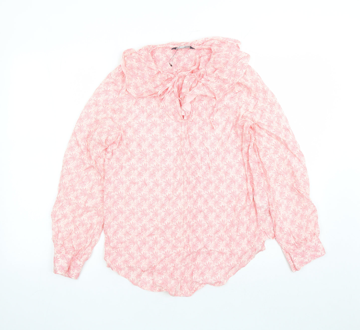 Marks and Spencer Womens Pink Geometric Viscose Basic Blouse Size 6 Collared - Keyhole Neckline
