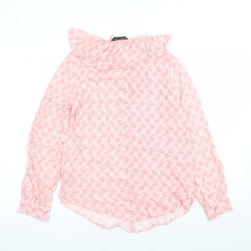 Marks and Spencer Womens Pink Geometric Viscose Basic Blouse Size 6 Collared - Keyhole Neckline