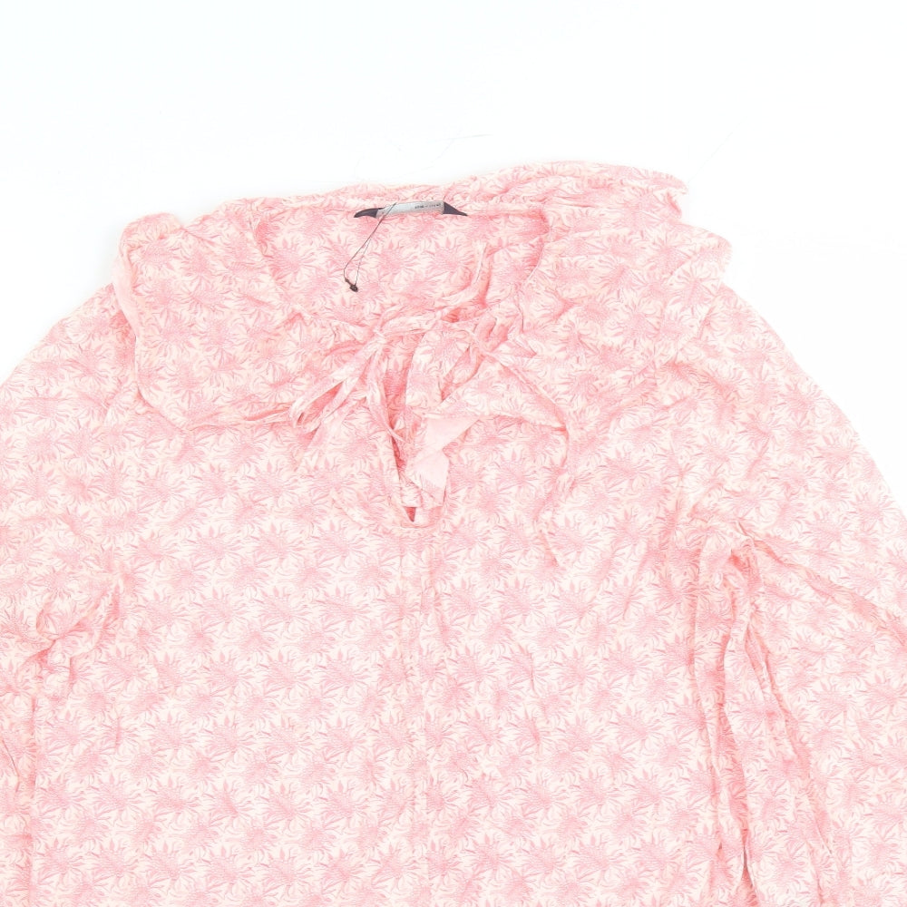 Marks and Spencer Womens Pink Geometric Viscose Basic Blouse Size 6 Collared - Keyhole Neckline
