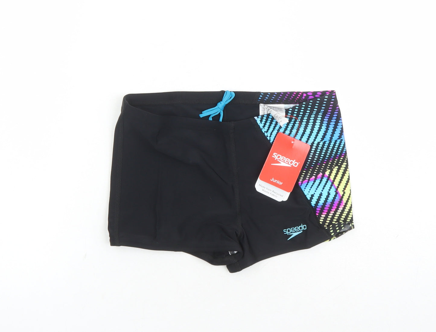 Speedo Boys Black Geometric Polyester Compression Shorts Size 11-12 Years Regular Drawstring - Swim Shorts