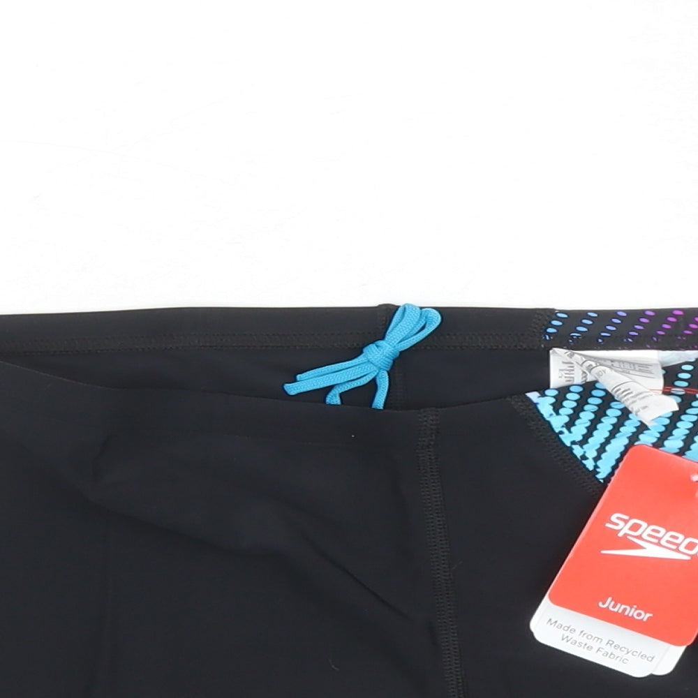 Speedo Boys Black Geometric Polyester Compression Shorts Size 11-12 Years Regular Drawstring - Swim Shorts
