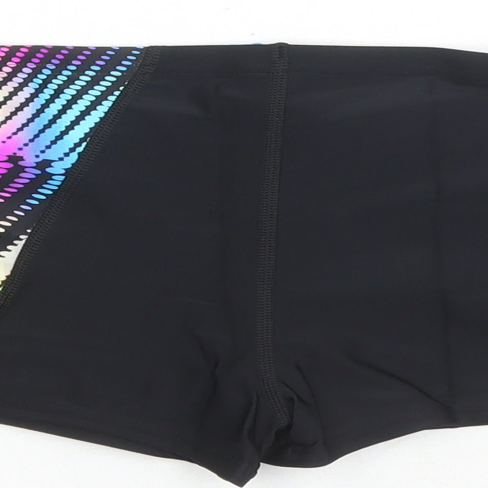 Speedo Boys Black Geometric Polyester Compression Shorts Size 11-12 Years Regular Drawstring - Swim Shorts