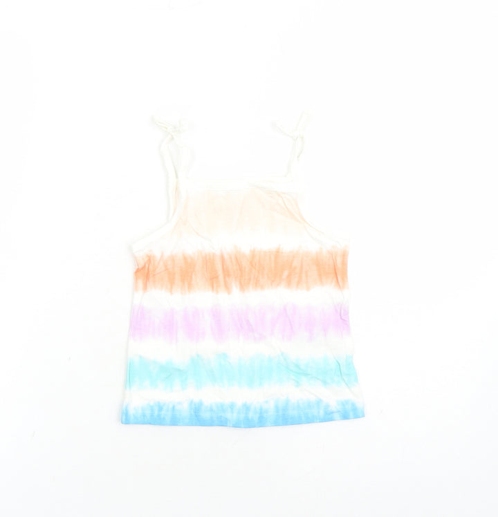 Marks and Spencer Girls Multicoloured Cotton Camisole Tank Size 2-3 Years Square Neck Tie - Tie Dye Effect