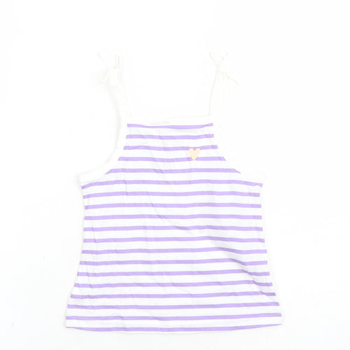 Marks and Spencer Girls White Striped Cotton Camisole Tank Size 2-3 Years Square Neck Tie - Heart Detail