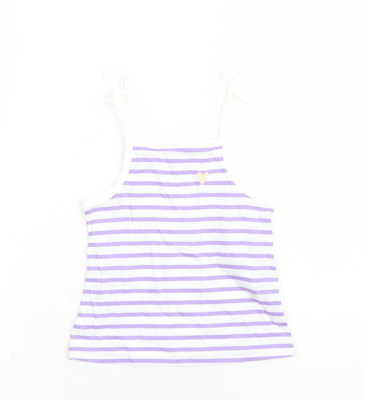Marks and Spencer Girls White Striped Cotton Camisole Tank Size 2-3 Years Square Neck Tie - Heart Detail
