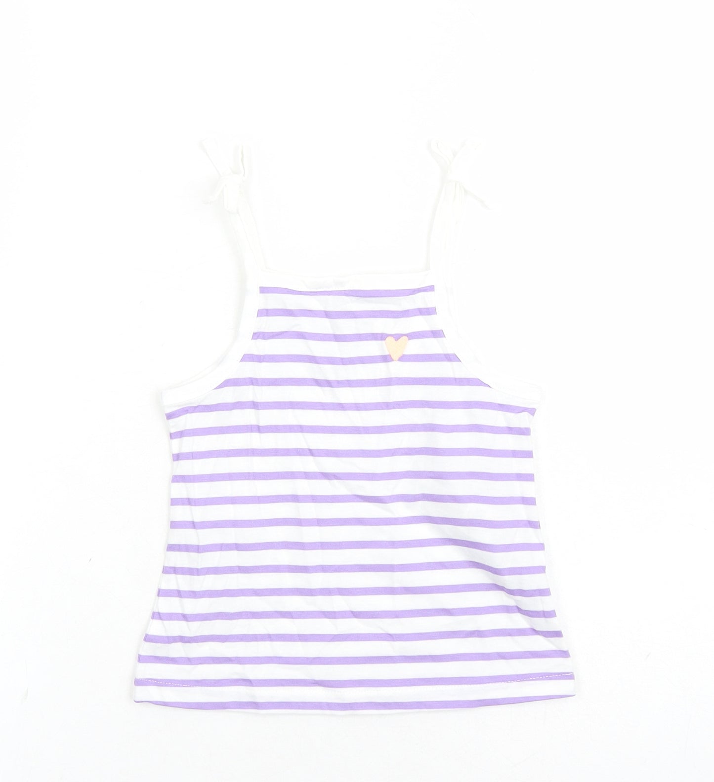 Marks and Spencer Girls White Striped Cotton Camisole Tank Size 2-3 Years Square Neck Tie - Heart Detail