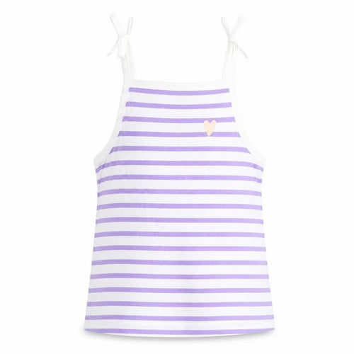 Marks and Spencer Girls White Striped Cotton Camisole Tank Size 2-3 Years Square Neck Tie - Heart Detail