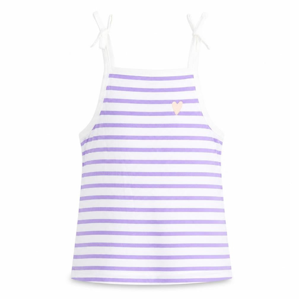 Marks and Spencer Girls White Striped Cotton Camisole Tank Size 2-3 Years Square Neck Tie - Heart Detail
