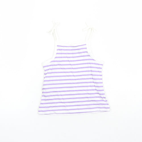 Marks and Spencer Girls White Striped Cotton Camisole Tank Size 2-3 Years Square Neck Tie - Heart Detail
