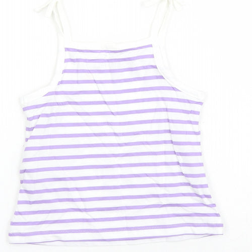 Marks and Spencer Girls White Striped Cotton Camisole Tank Size 2-3 Years Square Neck Tie - Heart Detail