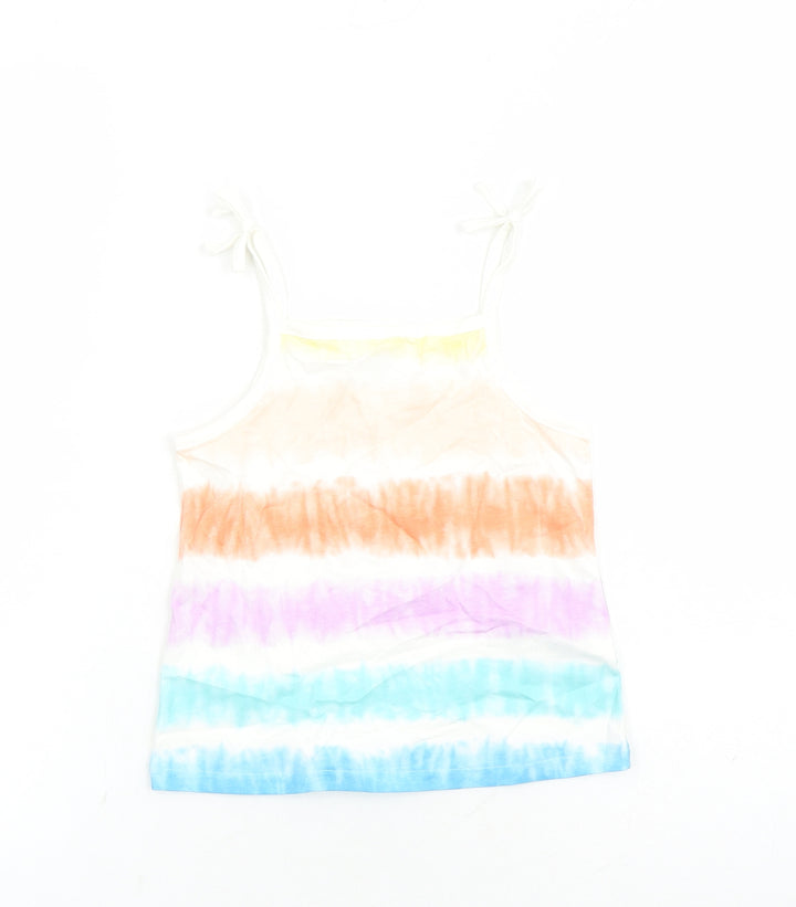 Marks and Spencer Girls Multicoloured Cotton Camisole Tank Size 4-5 Years Square Neck Tie - Tie Dye Effect