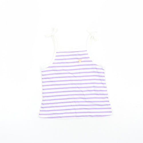 Marks and Spencer Girls White Striped Cotton Camisole Tank Size 2-3 Years Square Neck Tie - Heart Detail