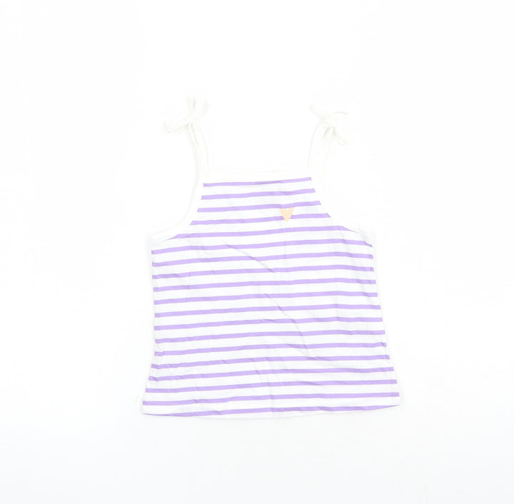 Marks and Spencer Girls White Striped Cotton Camisole Tank Size 2-3 Years Square Neck Tie - Heart Detail