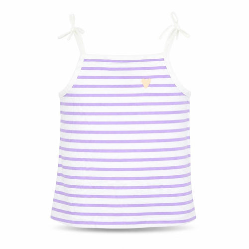 Marks and Spencer Girls White Striped Cotton Camisole Tank Size 2-3 Years Square Neck Tie - Heart Detail